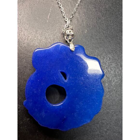 NEW Blue Jade dragon sterling silver pendant and chain - Picture 2 of 12